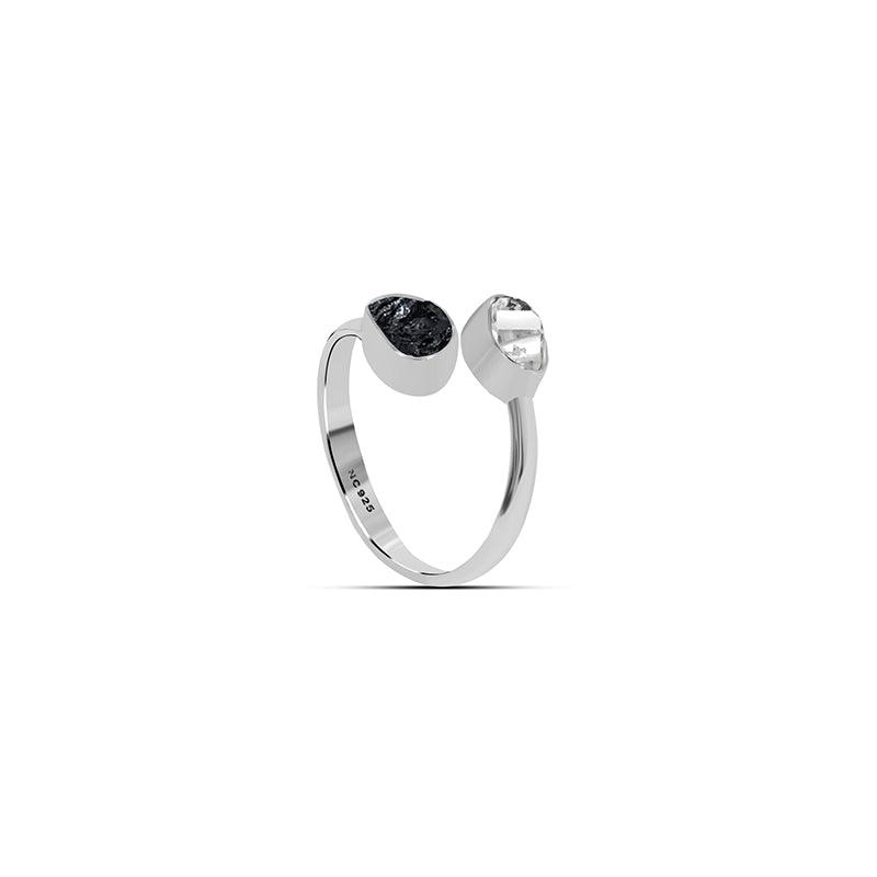 925 Sterling Silver Natural Herkimer, Black Tourmaline Rough Twister Ring Jewelry Pack of 6