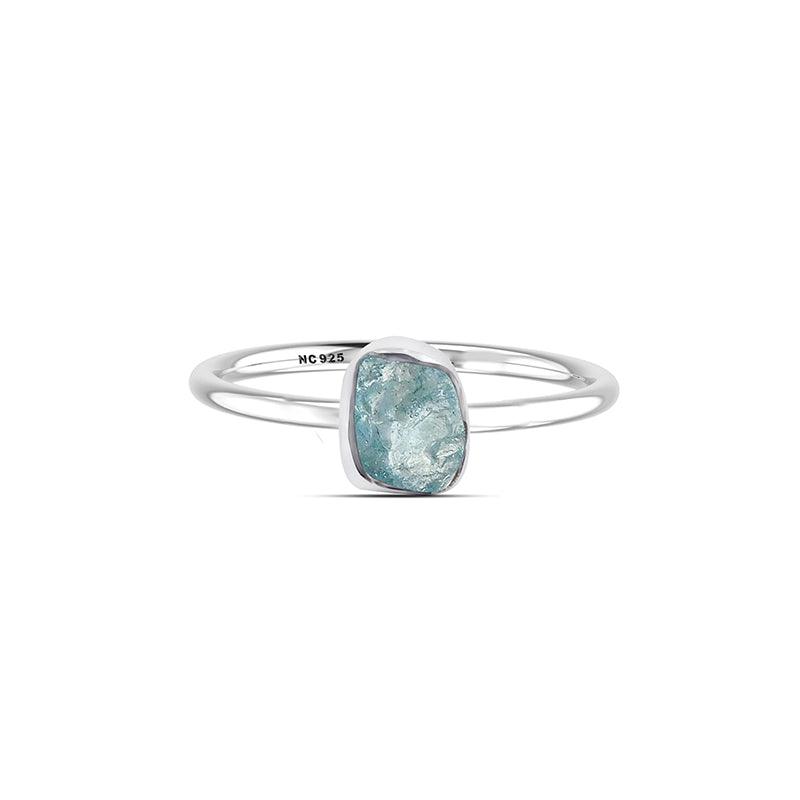 925 Sterling Silver Natural Aquamarine Raw Ring Stackable Bezel Set Jewelry Pack of 12