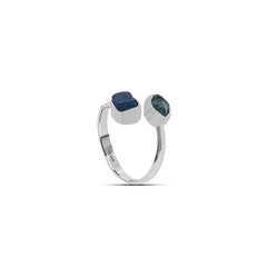 925 Sterling Silver Natural Rough Neon Apatite & Paraiba Apatite Twister Ring Bezel Set Pack of 6