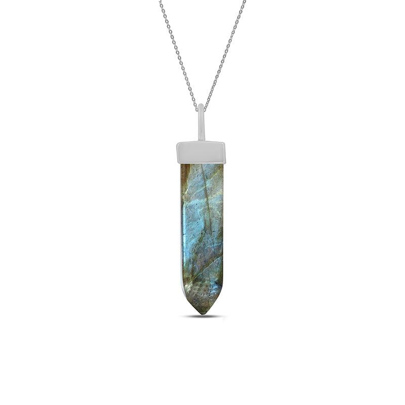 Labradorite Pencil Pendant Necklace With Chain 18 Inches 925 Sterling Silver Jewelry Pack of 3