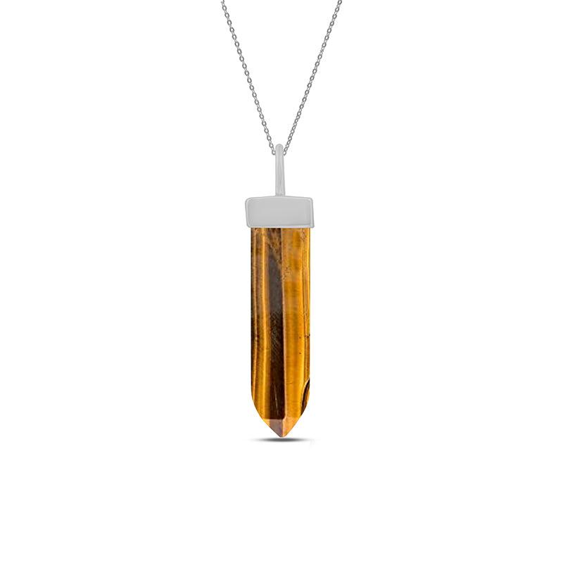 Tiger Eye Pencil Pendant Necklace With Chain 18 Inches 925 Sterling Silver Jewelry Pack of 3