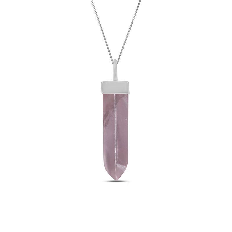 Rose Quartz Pencil Pendant Necklace With Chain 18 Inches 925 Sterling Silver Jewelry Pack of 3