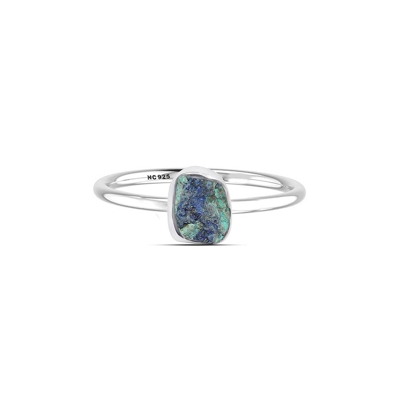 925 Sterling Silver Natural Azurite Malachite Raw Ring Stackable Bezel Set Jewelry Pack of 12