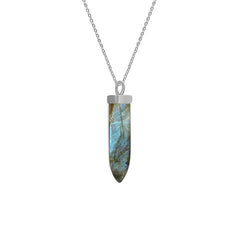 Labradorite Pencil Pendant Necklace With Chain 18 Inches 925 Sterling Silver Jewelry Pack of 3