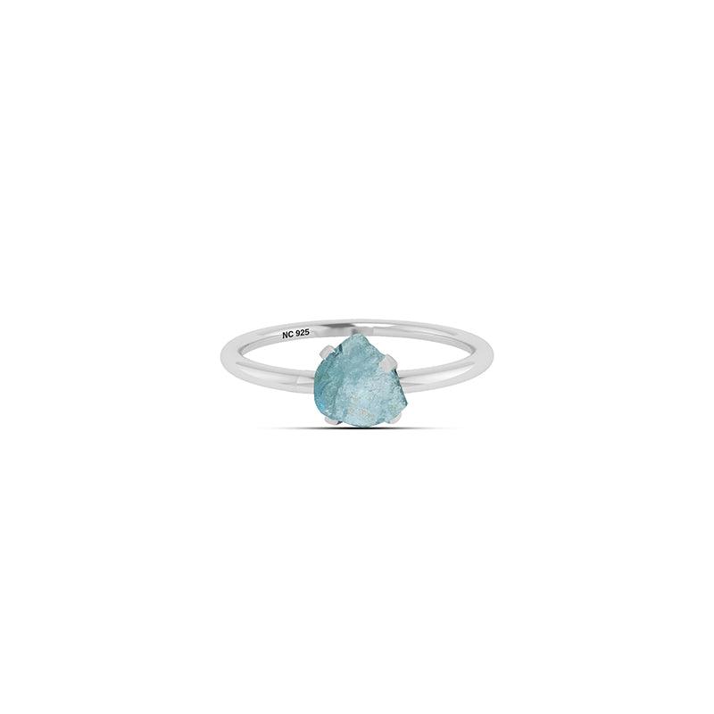 Natural Rough Aquamarine Ring 925 Sterling Silver Prong Set Handmade Jewelry Pack of 12