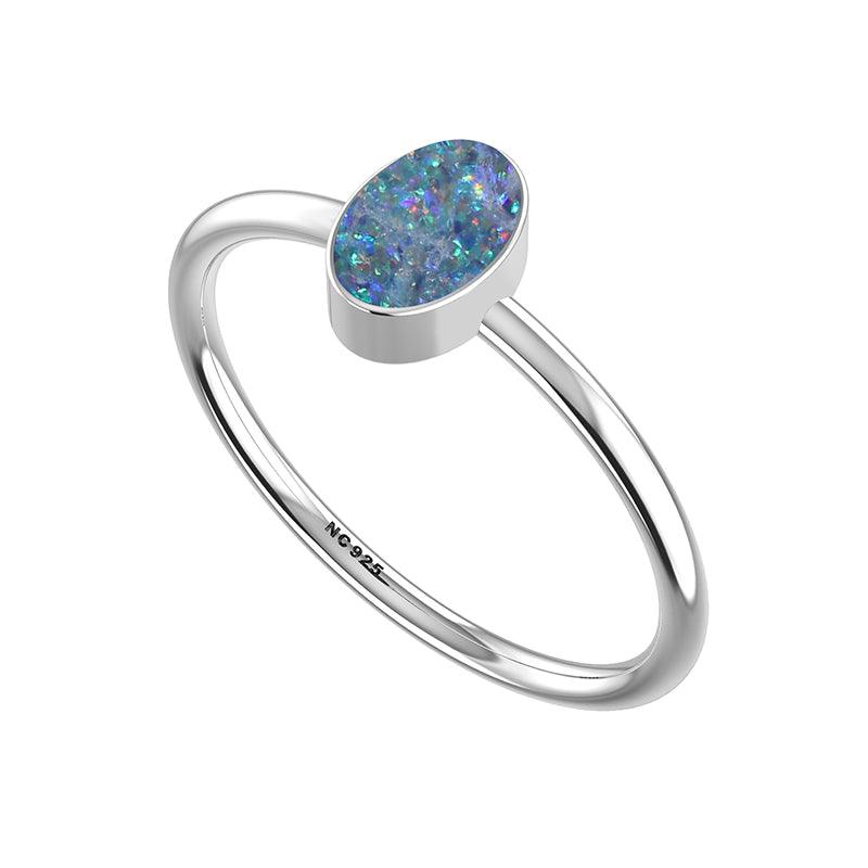 Natural Australian Opal Rings for Women in Sterling Silver (Pack of 12, Bezel-Set)