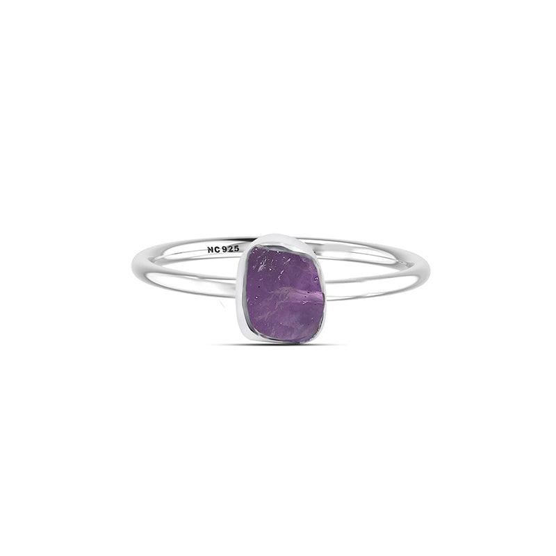 925 Sterling Silver Natural Amethyst Rough Ring Stackable Ring Bezel Set Jewelry Pack of 12