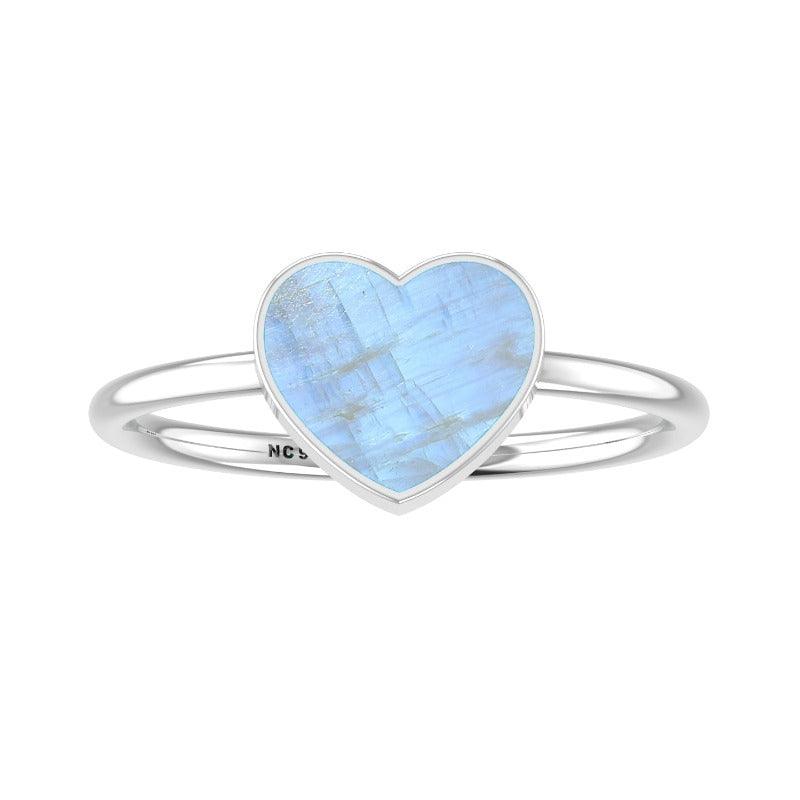 Natural Rainbow Moonstone Heart Shape Ring 925 Sterling Silver Bezel Set Handmade Jewelry Pack of 12