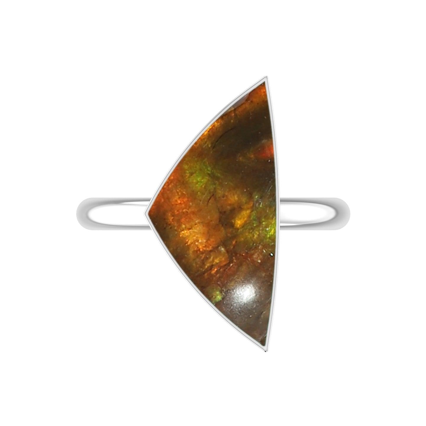 Natural Ammolite Rings for Women in Sterling Silver (Pack of 6, Bezel-Set)