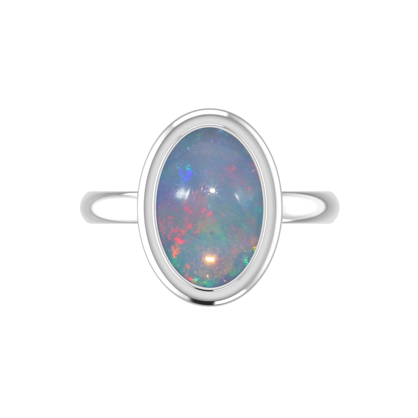 Natural Ethiopian Opal Rings for Women in Sterling Silver (Pack of 6, Bezel-Set)