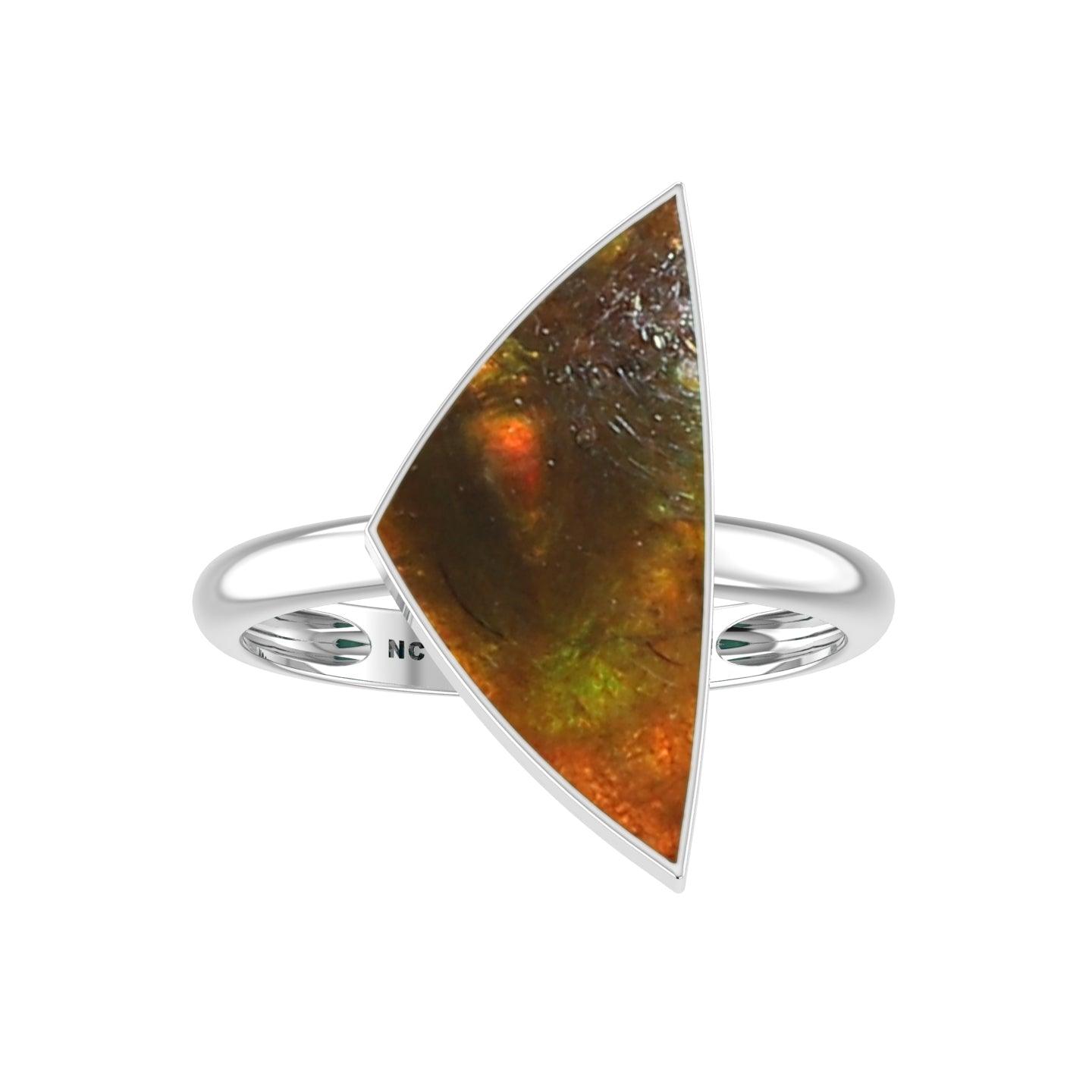 Natural Ammolite Rings for Women in Sterling Silver (Pack of 6, Bezel-Set)