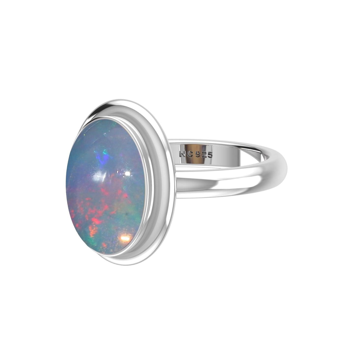 Natural Ethiopian Opal Rings for Women in Sterling Silver (Pack of 6, Bezel-Set)