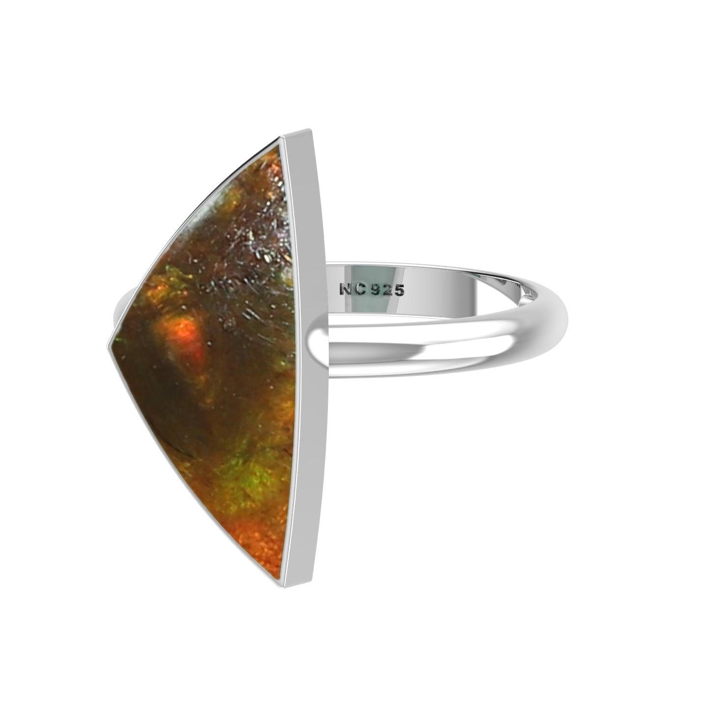 Natural Ammolite Rings for Women in Sterling Silver (Pack of 6, Bezel-Set)