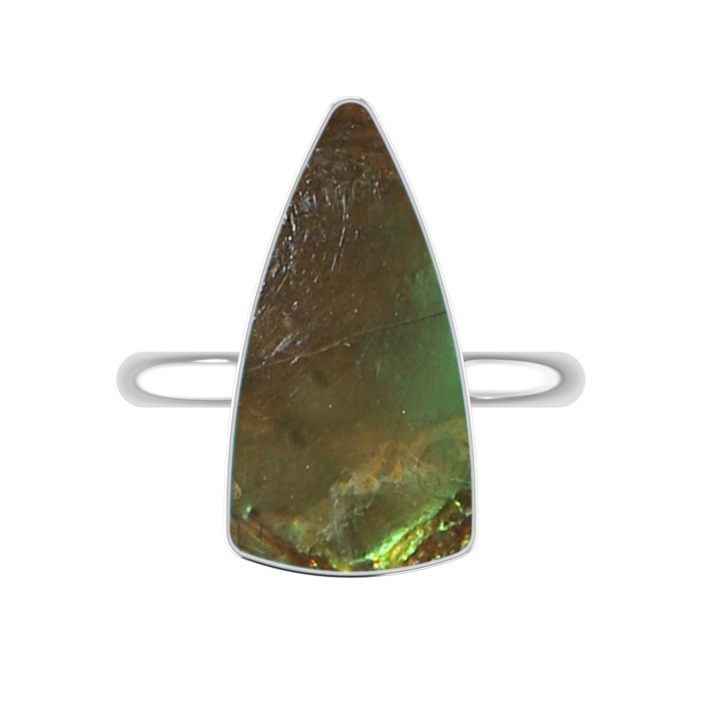 Natural Ammolite Rings for Women in Sterling Silver (Pack of 6, Bezel-Set)