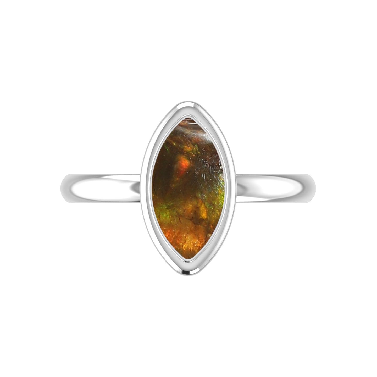 Natural Ammolite Rings for Women in Sterling Silver (Pack of 6, Bezel-Set)