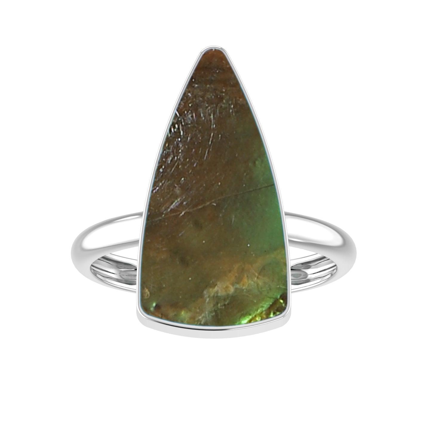 Natural Ammolite Rings for Women in Sterling Silver (Pack of 6, Bezel-Set)