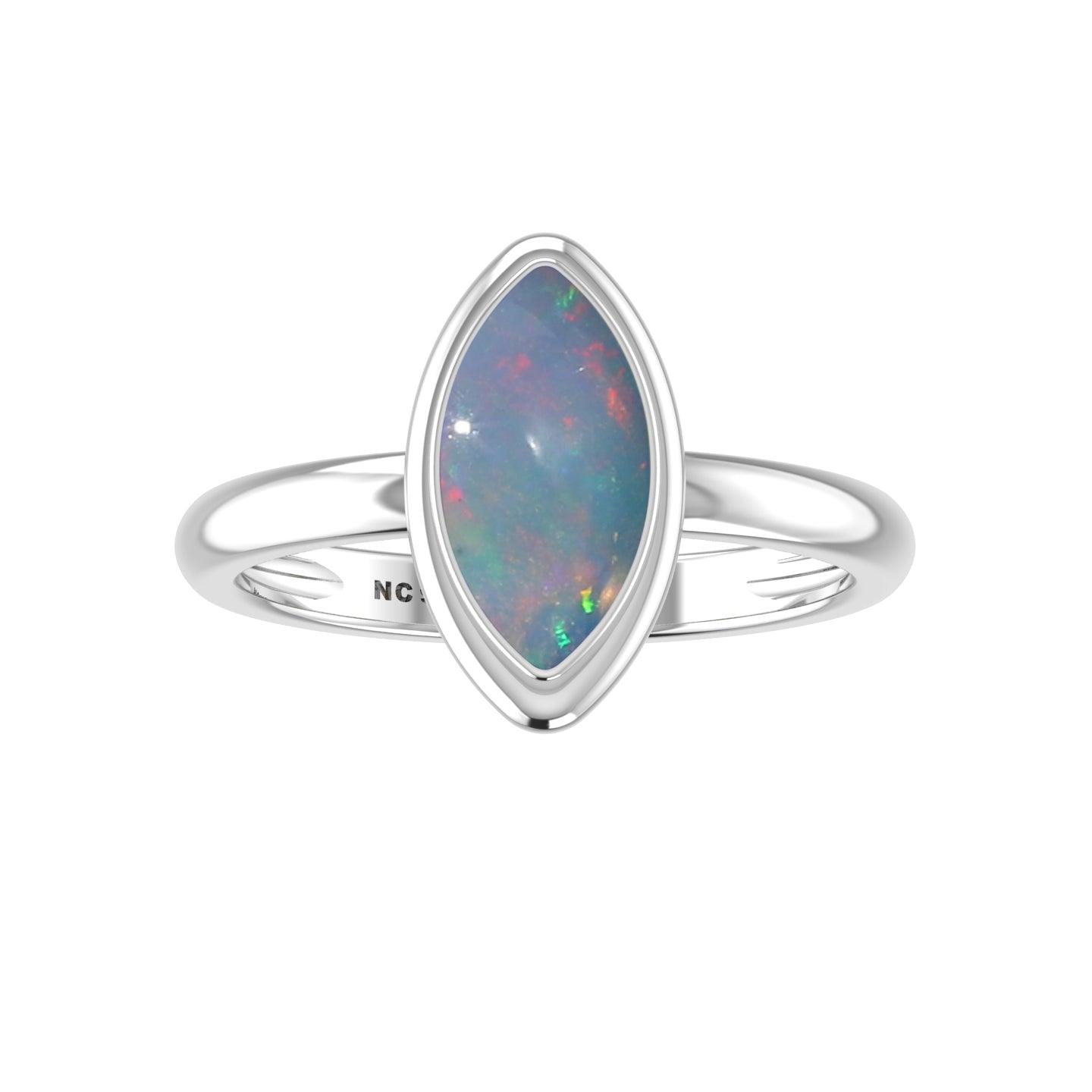 Natural Ethiopian Opal Rings for Women in Sterling Silver (Pack of 6, Bezel-Set)