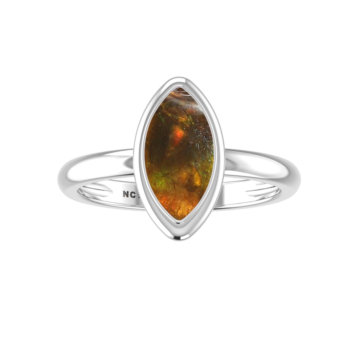 Natural Ammolite Rings for Women in Sterling Silver (Pack of 6, Bezel-Set)