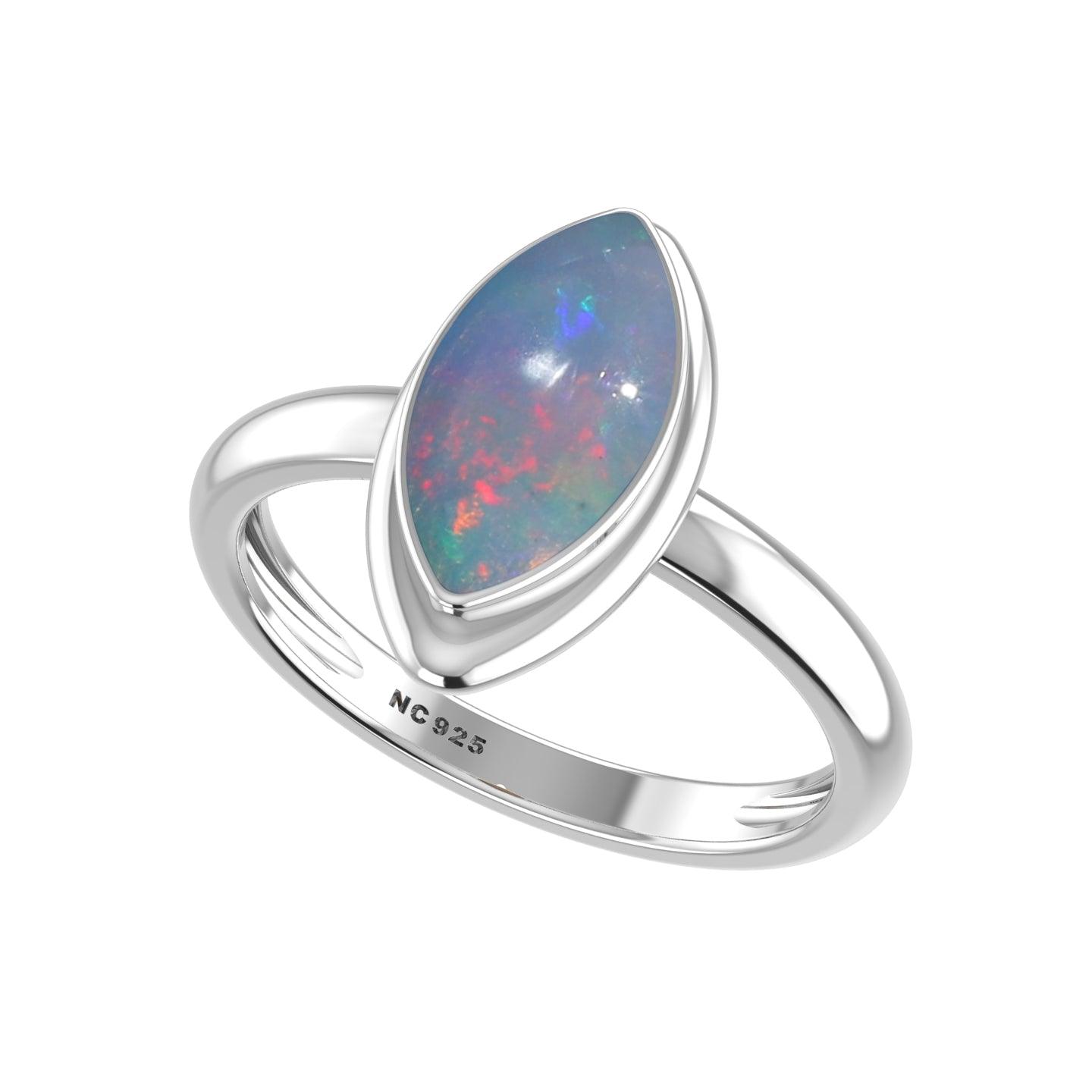 Natural Ethiopian Opal Rings for Women in Sterling Silver (Pack of 6, Bezel-Set)