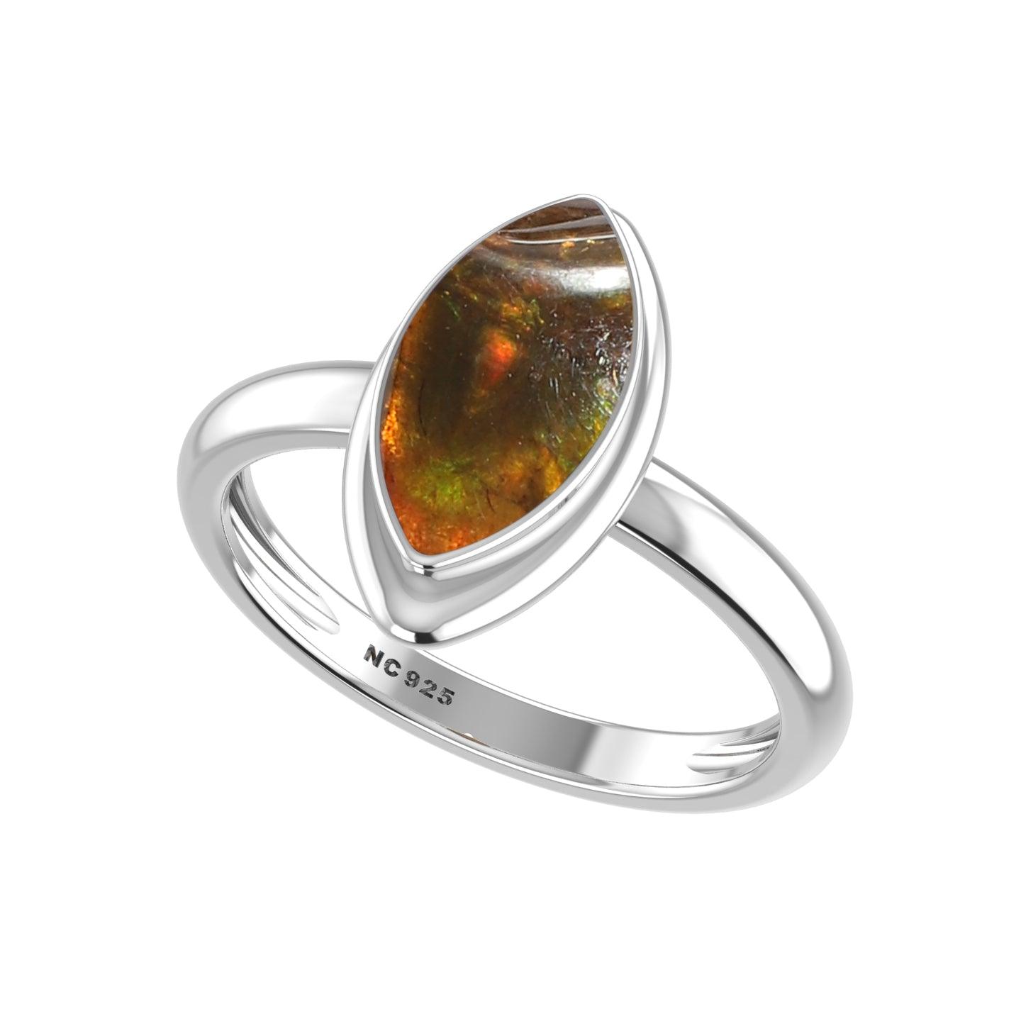 Natural Ammolite Rings for Women in Sterling Silver (Pack of 6, Bezel-Set)