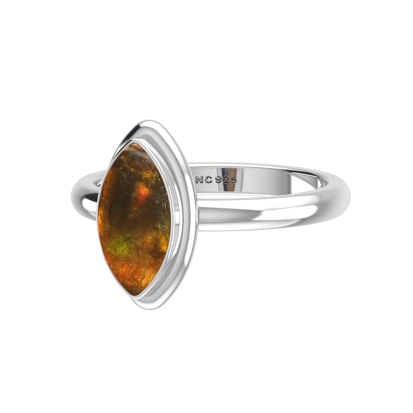 Natural Ammolite Rings for Women in Sterling Silver (Pack of 6, Bezel-Set)