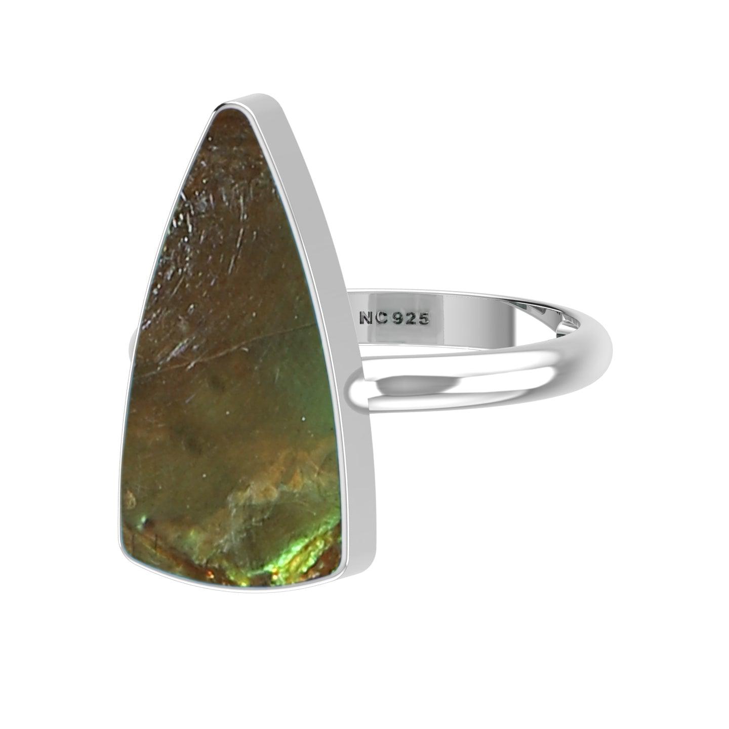 Natural Ammolite Rings for Women in Sterling Silver (Pack of 6, Bezel-Set)