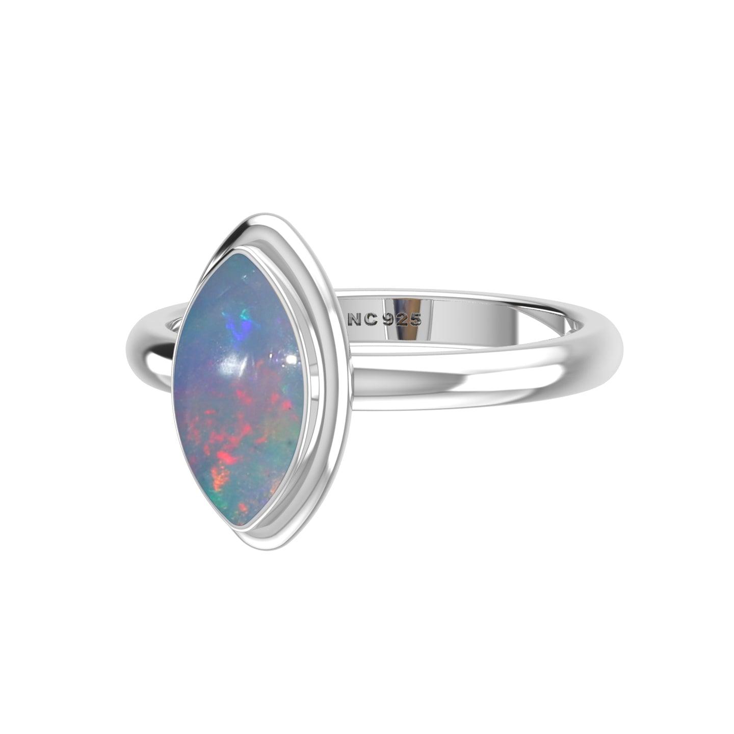 Natural Ethiopian Opal Rings for Women in Sterling Silver (Pack of 6, Bezel-Set)