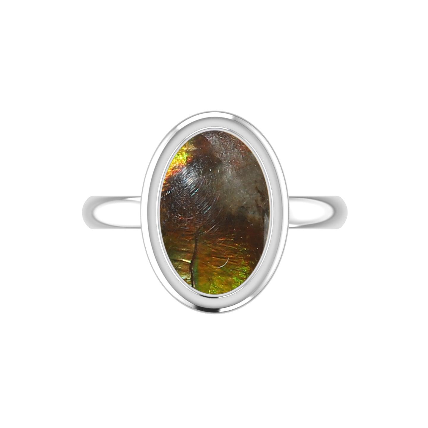 Natural Ammolite Rings for Women in Sterling Silver (Pack of 6, Bezel-Set)