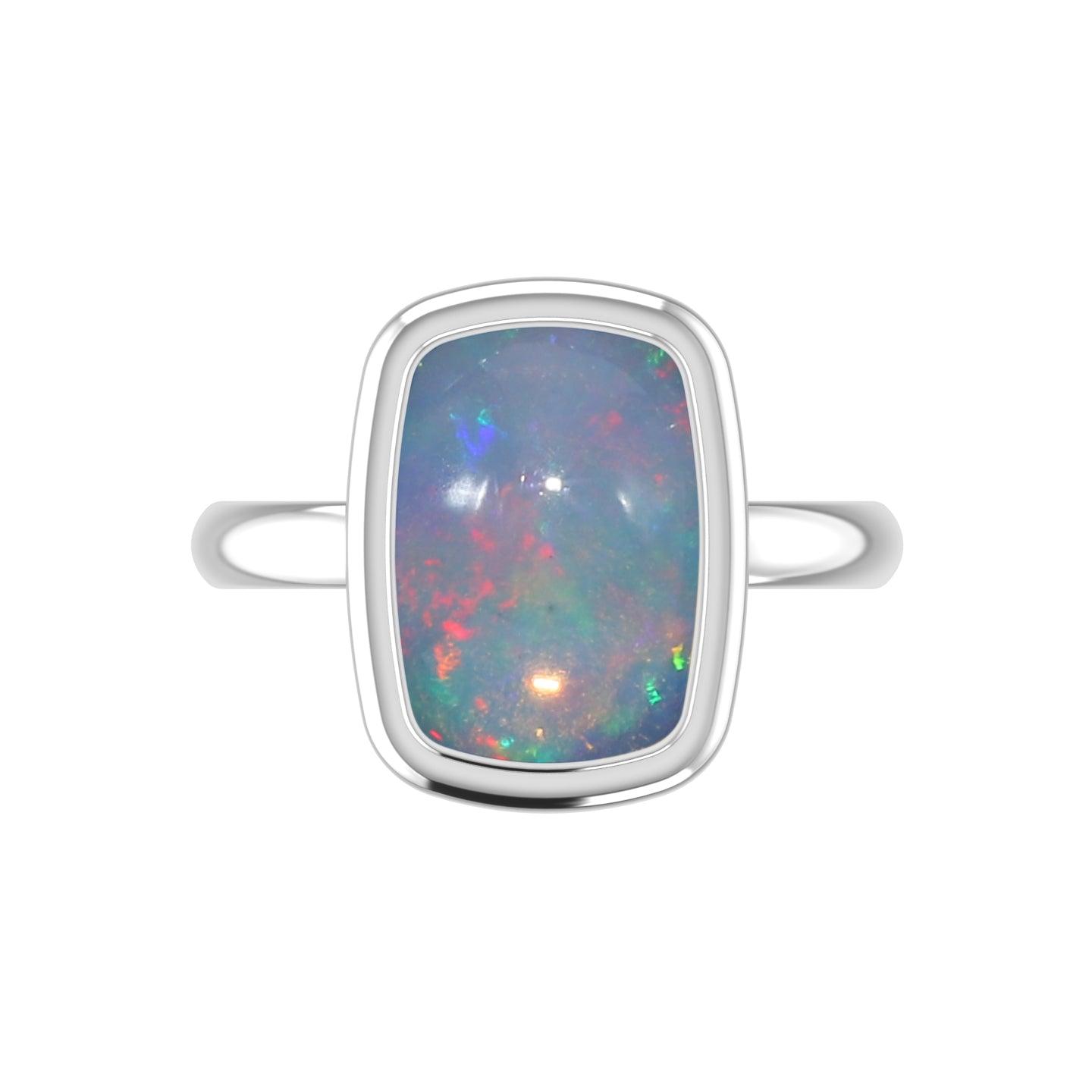 Natural Ethiopian Opal Rings for Women in Sterling Silver (Pack of 6, Bezel-Set)