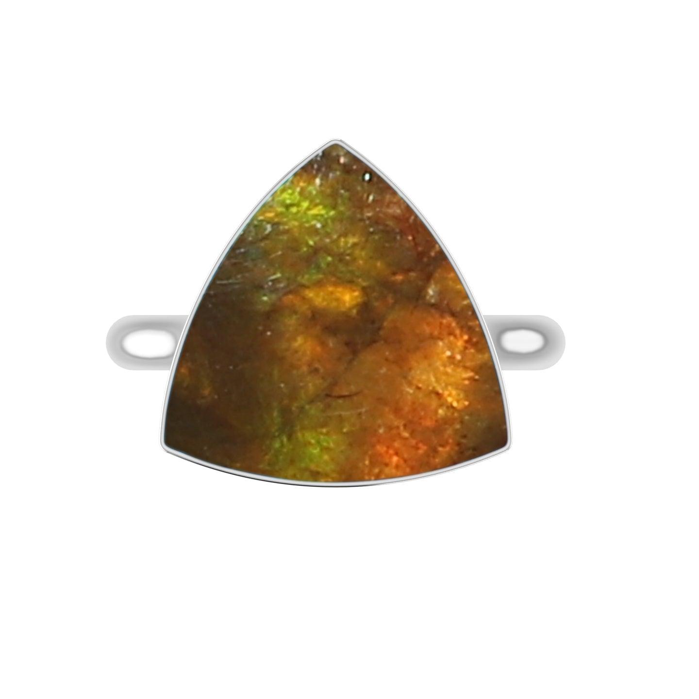 Natural Ammolite Rings for Women in Sterling Silver (Pack of 6, Bezel-Set)