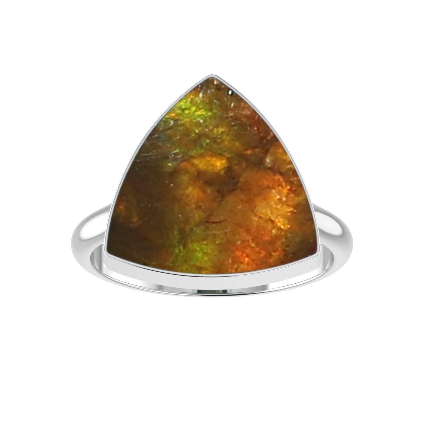 Natural Ammolite Rings for Women in Sterling Silver (Pack of 6, Bezel-Set)