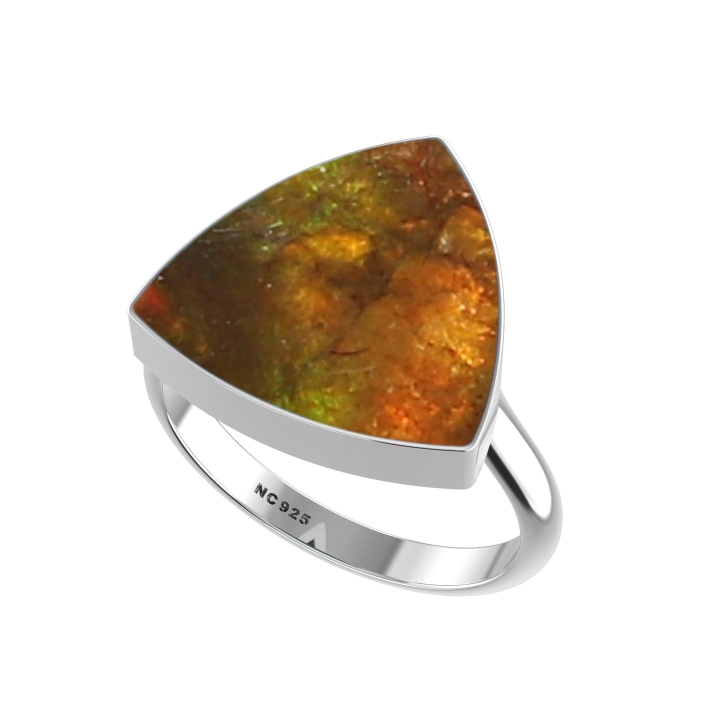 Natural Ammolite Rings for Women in Sterling Silver (Pack of 6, Bezel-Set)