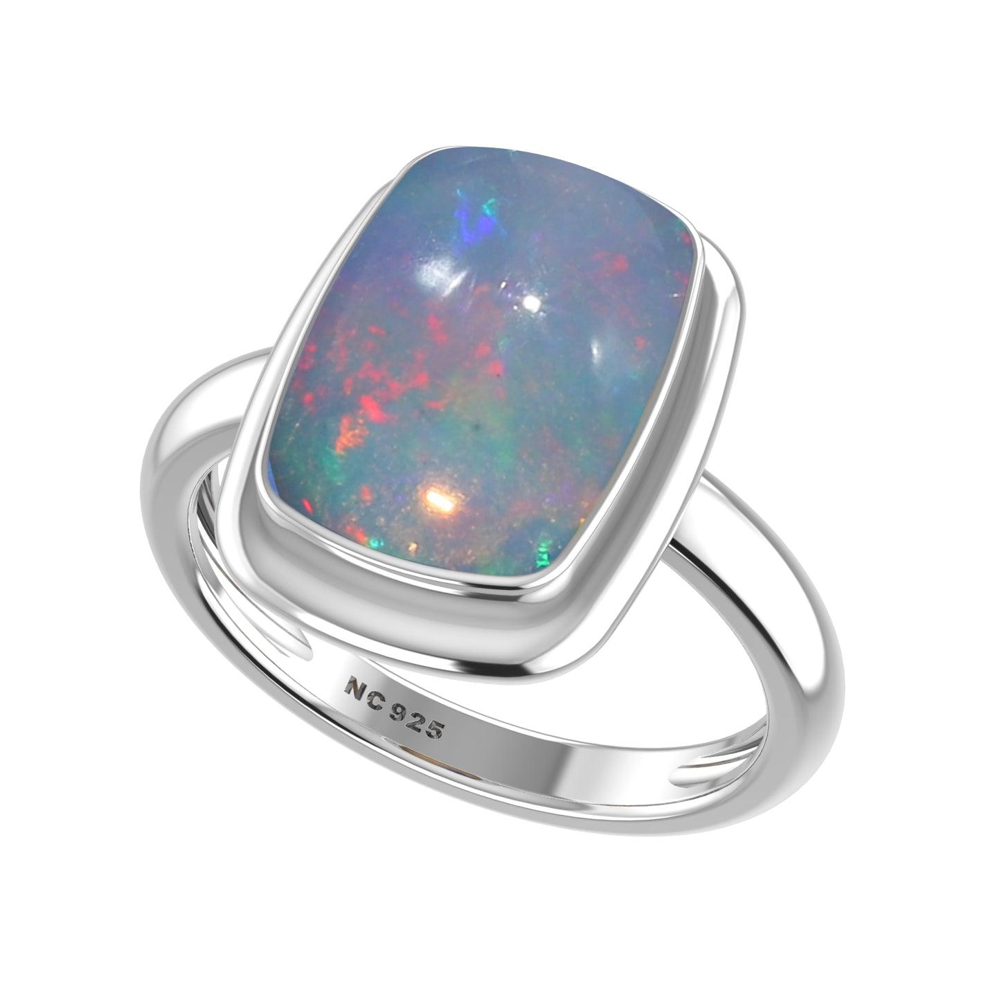 Natural Ethiopian Opal Rings for Women in Sterling Silver (Pack of 6, Bezel-Set)