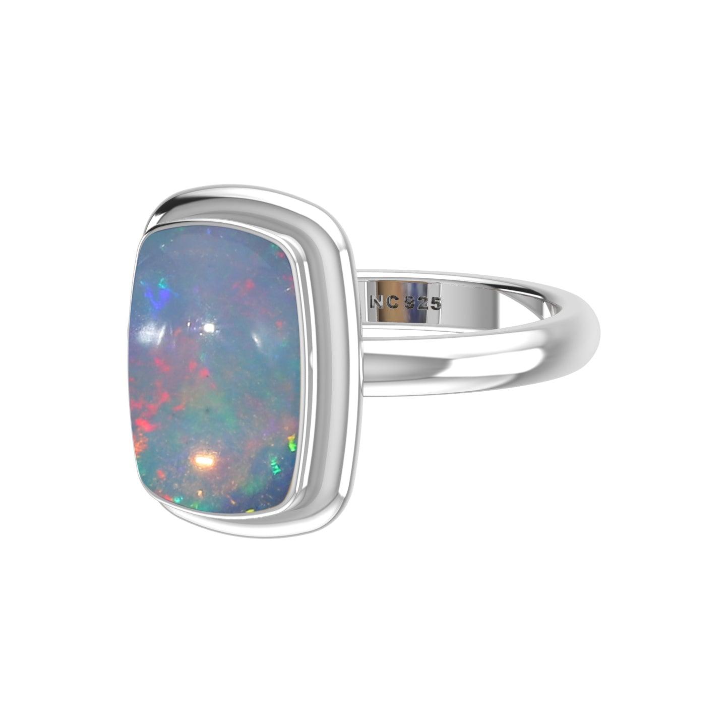 Natural Ethiopian Opal Rings for Women in Sterling Silver (Pack of 6, Bezel-Set)