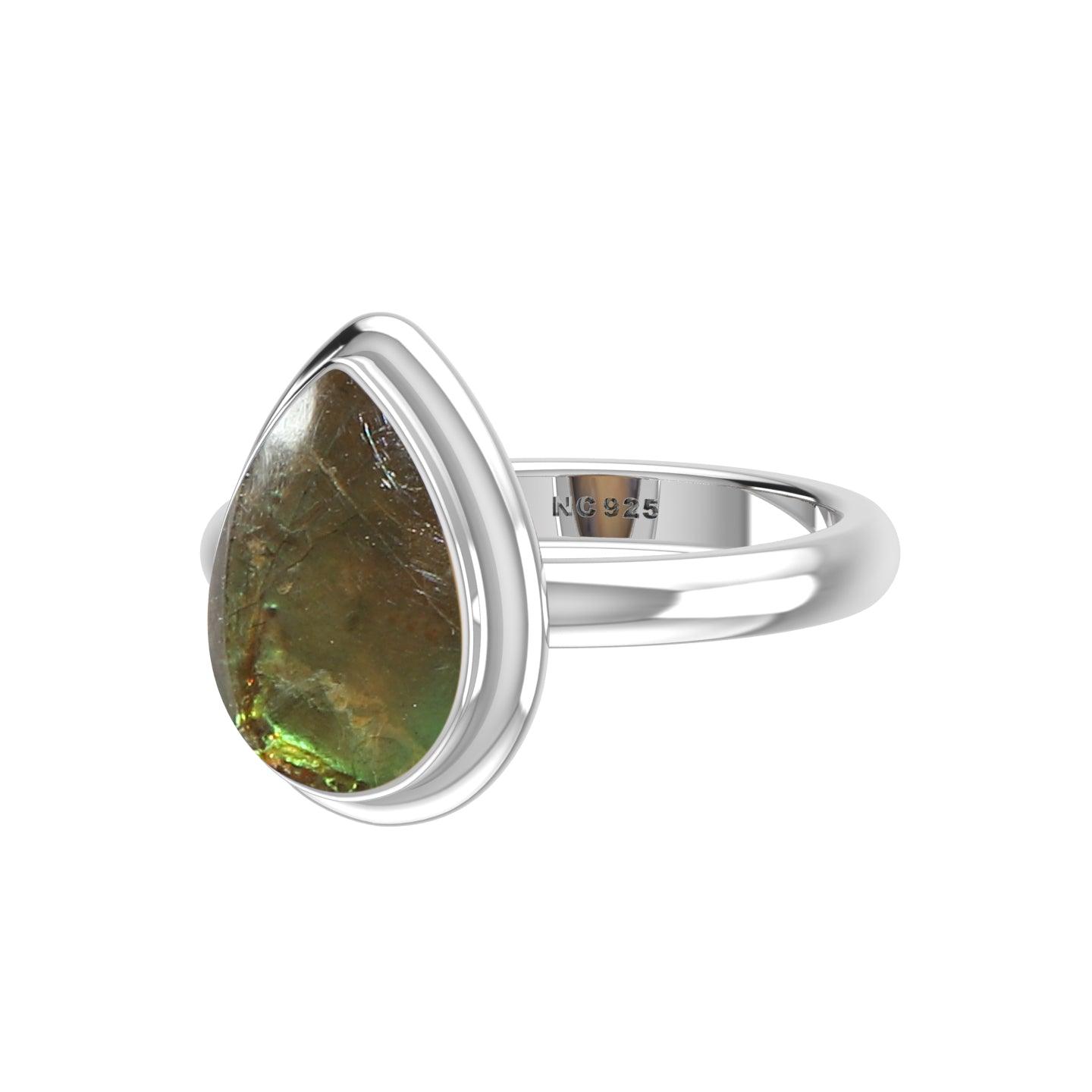 Natural Ammolite Rings for Women in Sterling Silver (Pack of 6, Bezel-Set)