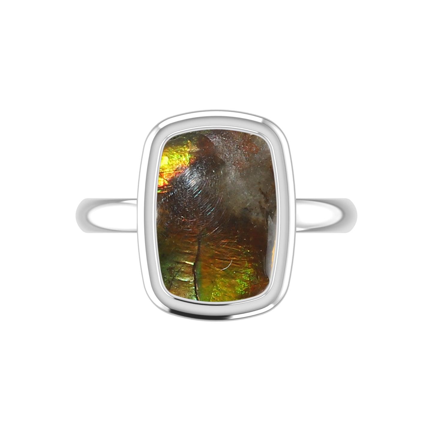 Natural Ammolite Rings for Women in Sterling Silver (Pack of 6, Bezel-Set)