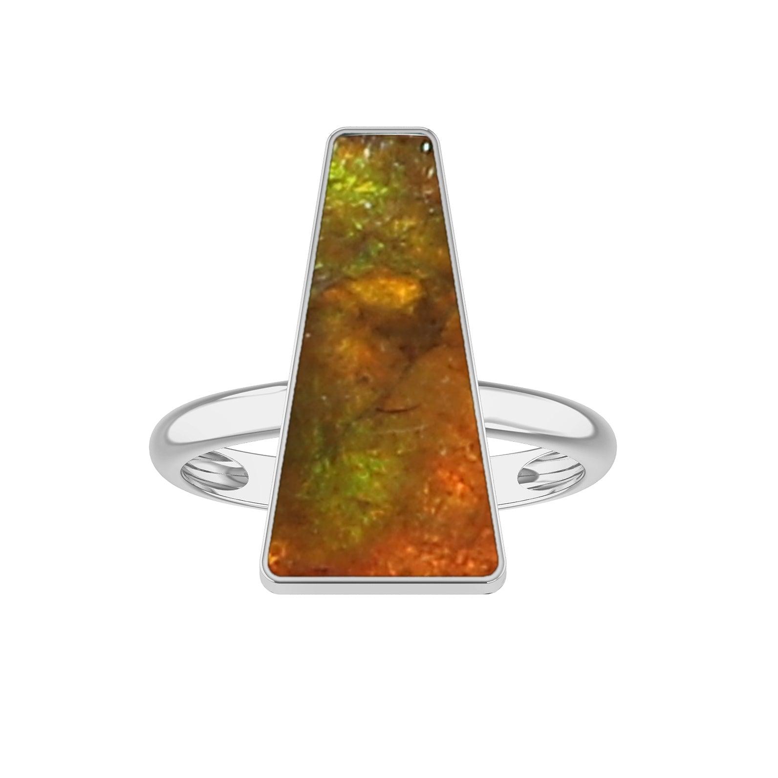 Natural Ammolite Rings for Women in Sterling Silver (Pack of 6, Bezel-Set)