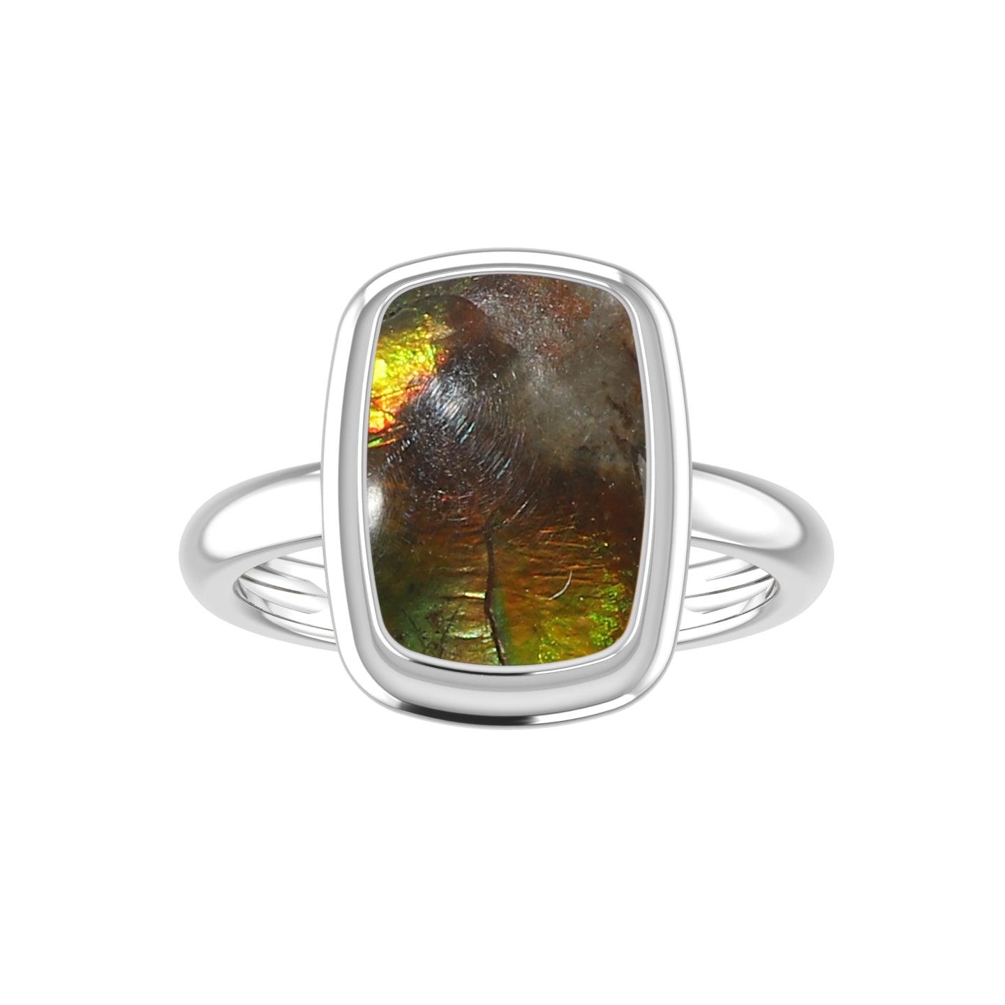 Natural Ammolite Rings for Women in Sterling Silver (Pack of 6, Bezel-Set)