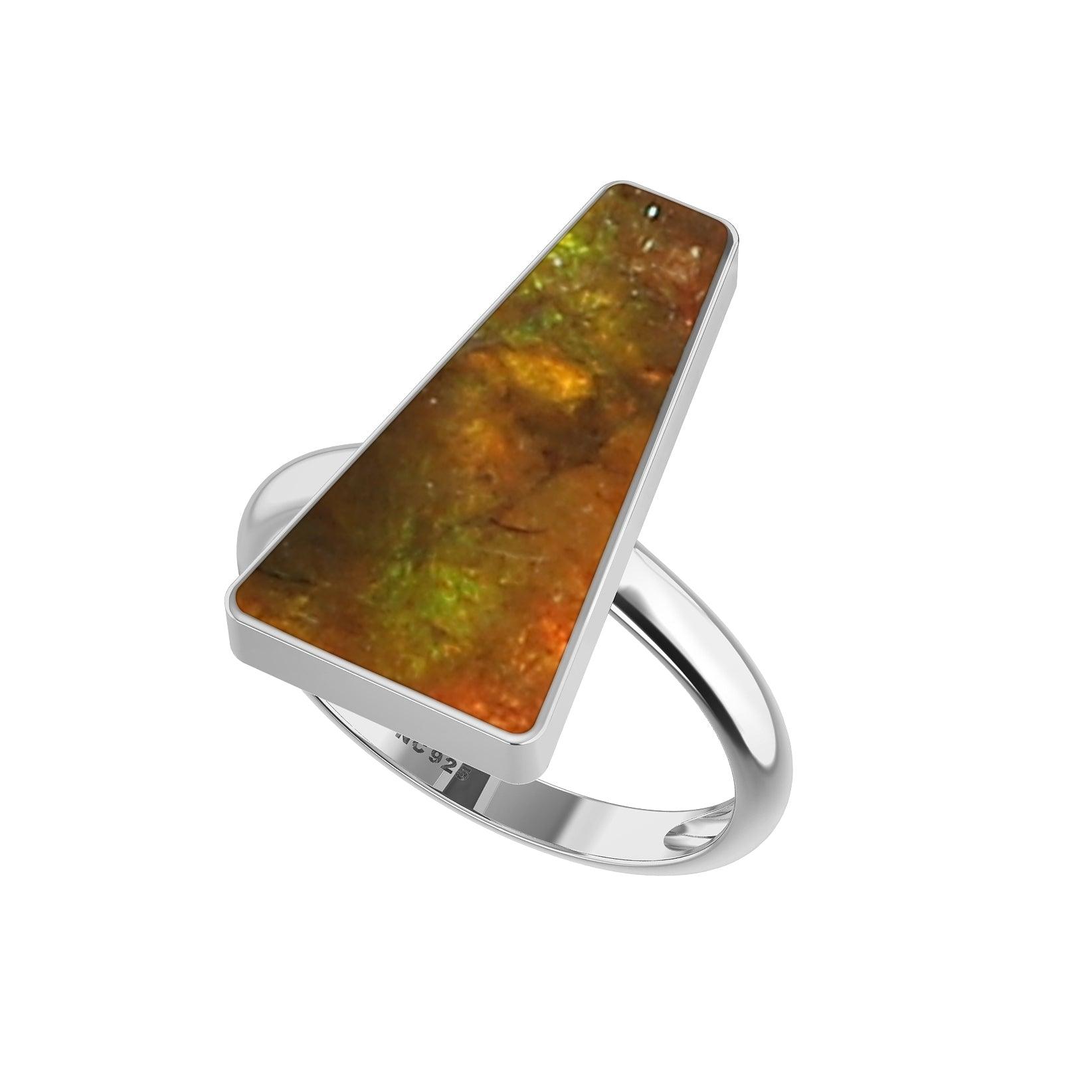 Natural Ammolite Rings for Women in Sterling Silver (Pack of 6, Bezel-Set)