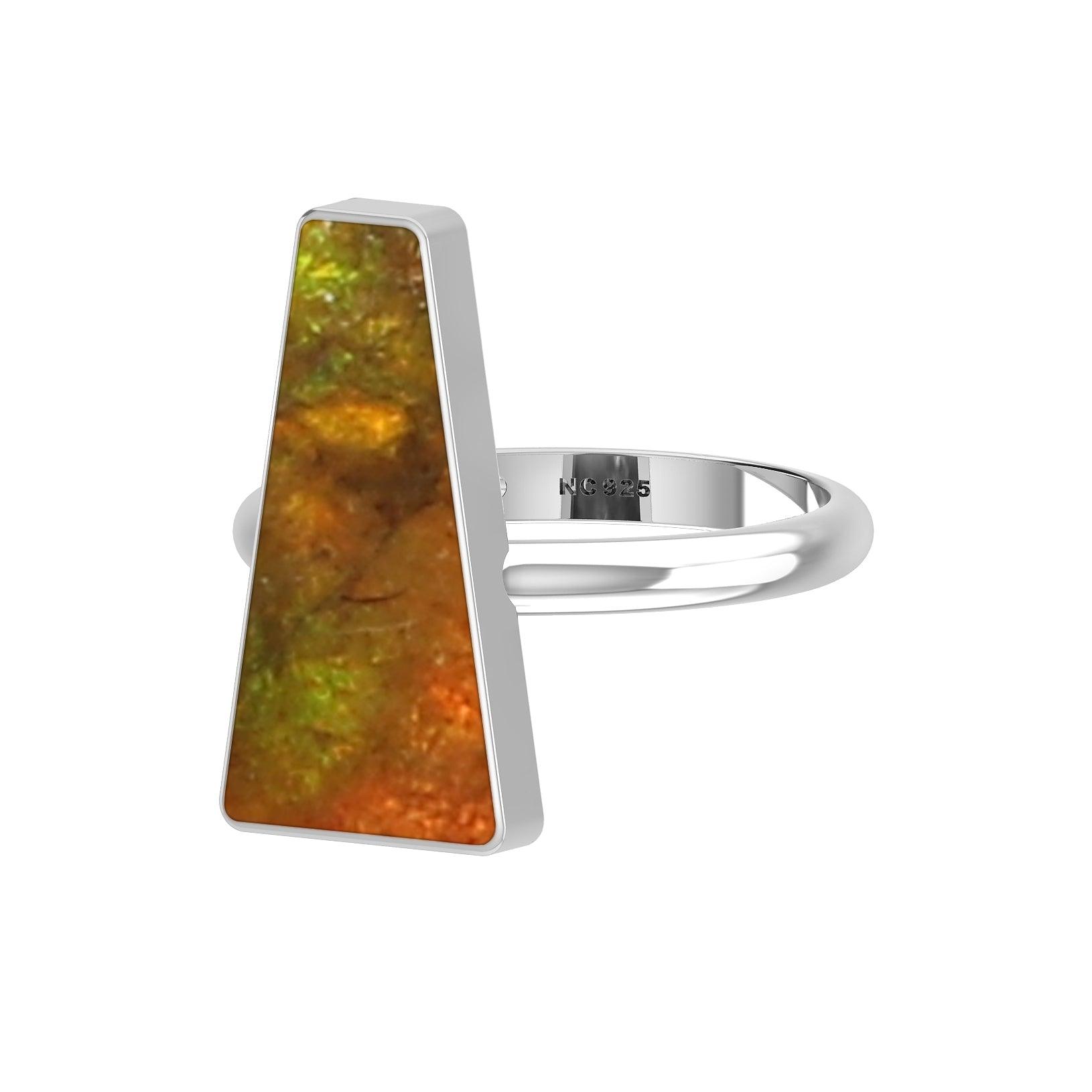 Natural Ammolite Rings for Women in Sterling Silver (Pack of 6, Bezel-Set)