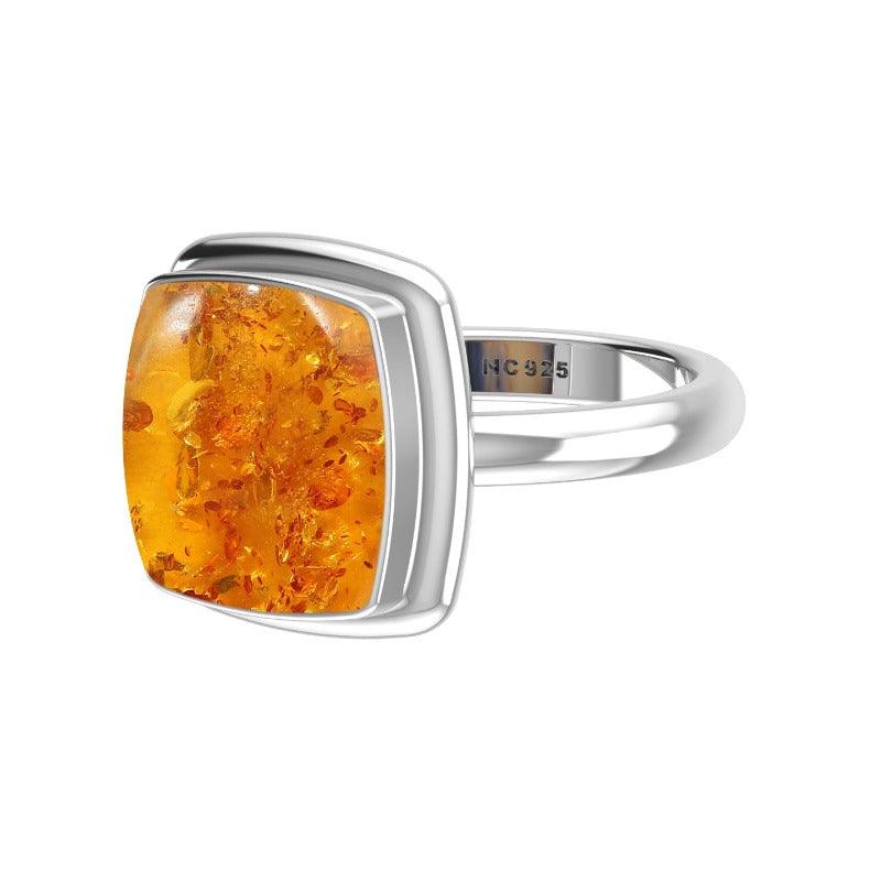 Natural Amber Ring 925 Sterling Silver Ring Handmade Jewelry Set of 6 - (Box 4)