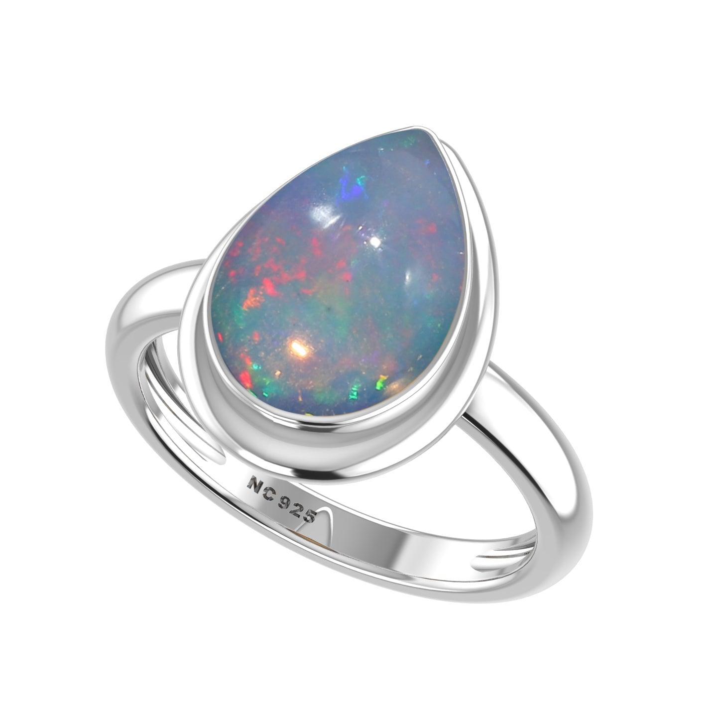 Natural Ethiopian Opal Rings for Women in Sterling Silver (Pack of 6, Bezel-Set)