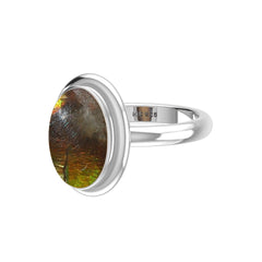 Natural Ammolite Rings for Women in Sterling Silver (Pack of 6, Bezel-Set)