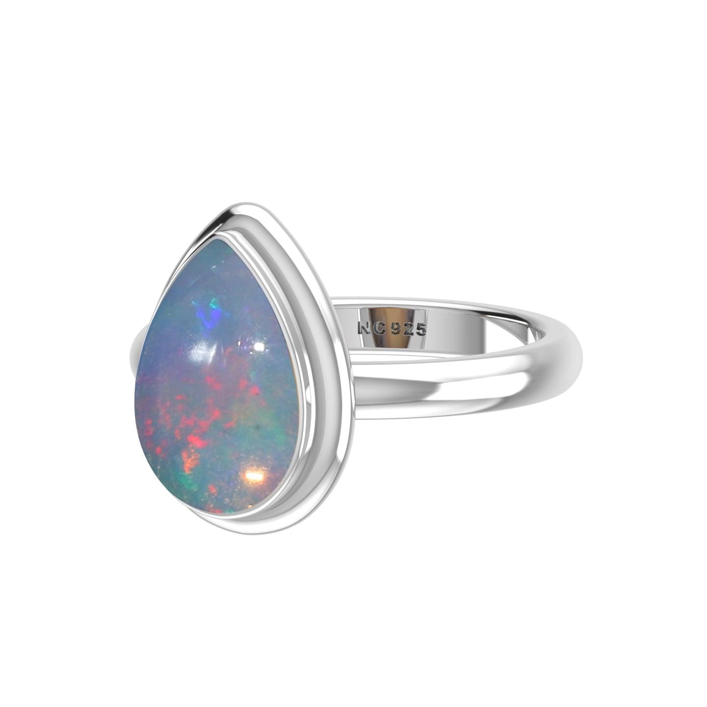 Natural Ethiopian Opal Rings for Women in Sterling Silver (Pack of 6, Bezel-Set)