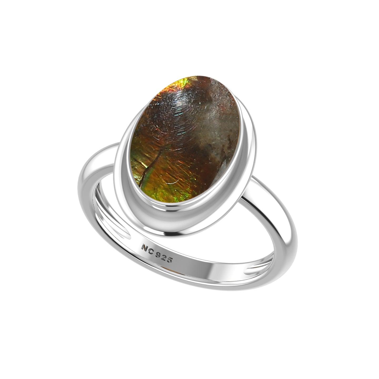 Natural Ammolite Rings for Women in Sterling Silver (Pack of 6, Bezel-Set)