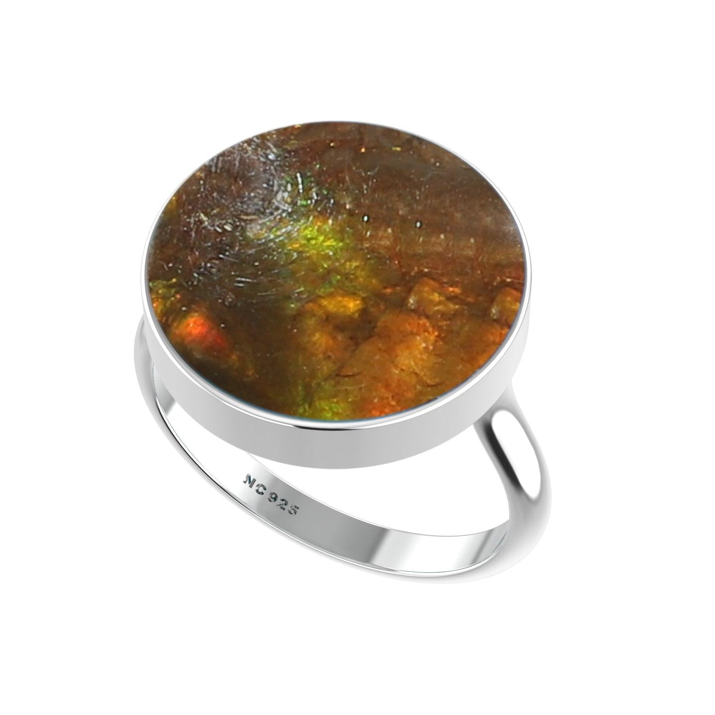 Natural Ammolite Rings for Women in Sterling Silver (Pack of 6, Bezel-Set)