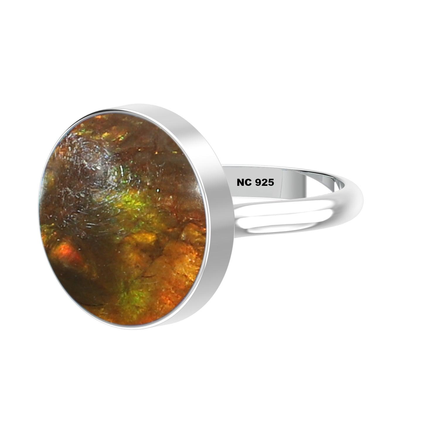 Natural Ammolite Rings for Women in Sterling Silver (Pack of 6, Bezel-Set)