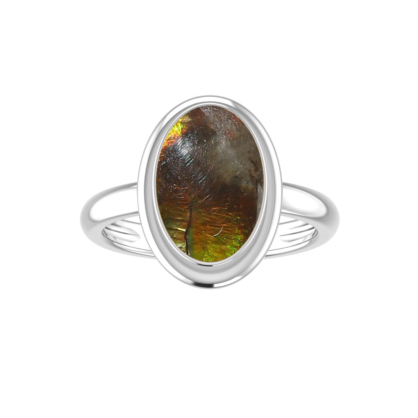 Natural Ammolite Rings for Women in Sterling Silver (Pack of 6, Bezel-Set)