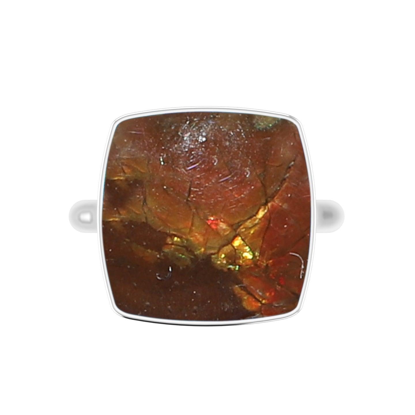 Natural Ammolite Rings for Women in Sterling Silver (Pack of 6, Bezel-Set)