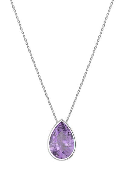 925 Sterling Silver Natural Amethyst Slider Necklace 18'in Chain Bezel Set Jewelry pack of 3